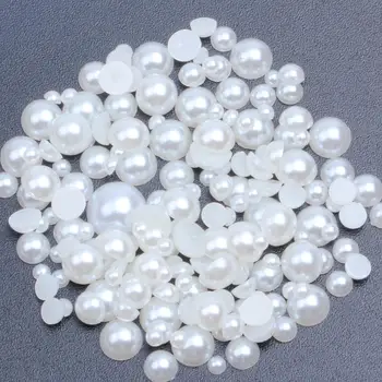 

White And Ivory 1000pcs 16mm Half Round Flatback Pearls Beads Glue On Resin Gems For Clothes Dresses DIY Jewelry Accessories