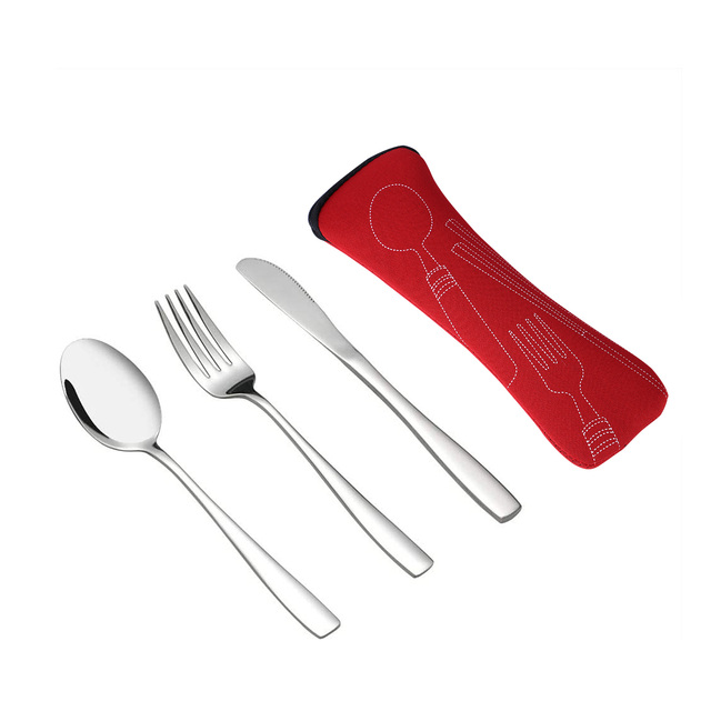 Piece Tableware Portable Printing Stainless Steel Spoon Fork Chopstick Steak Knife Set Travel Picnic Tableware Tableware Bag
