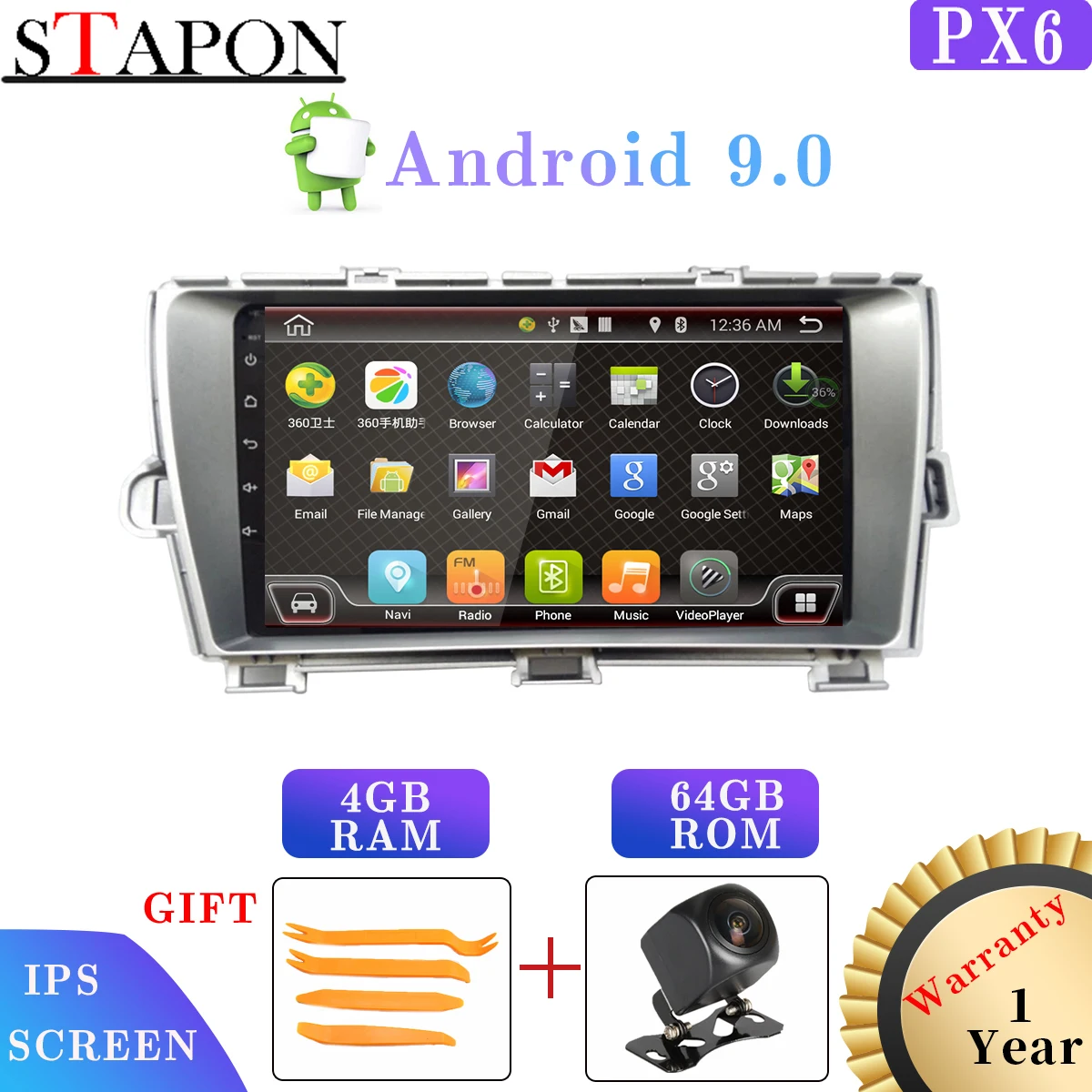 Android 9,0 4 Гб ОЗУ 64 Гб ПЗУ 6 ядер ips для Toyota Prius 2005-12 Автомобильный DVD GPS; Мультимедийный проигрыватель стерео радио wifi DVR PX6