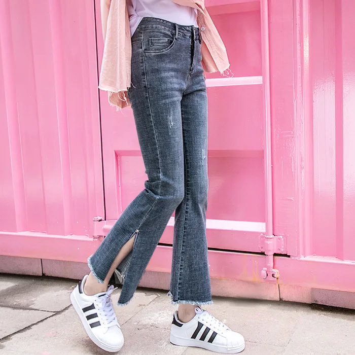 

Fat Mm Autumn New Style Large Size Jeans Women's High-waisted Wide-Leg Slimming Capri CHIC Micro Bell-bottom Pants a Generation