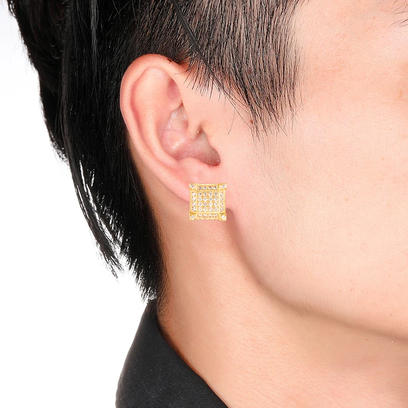 US7 1 пара горный хрусталь кристалл Квадратные Серебряные серьги-гвоздики/золото цвет Iced Out Bling серьги женские мужские модные хип хоп ювелирные изделия