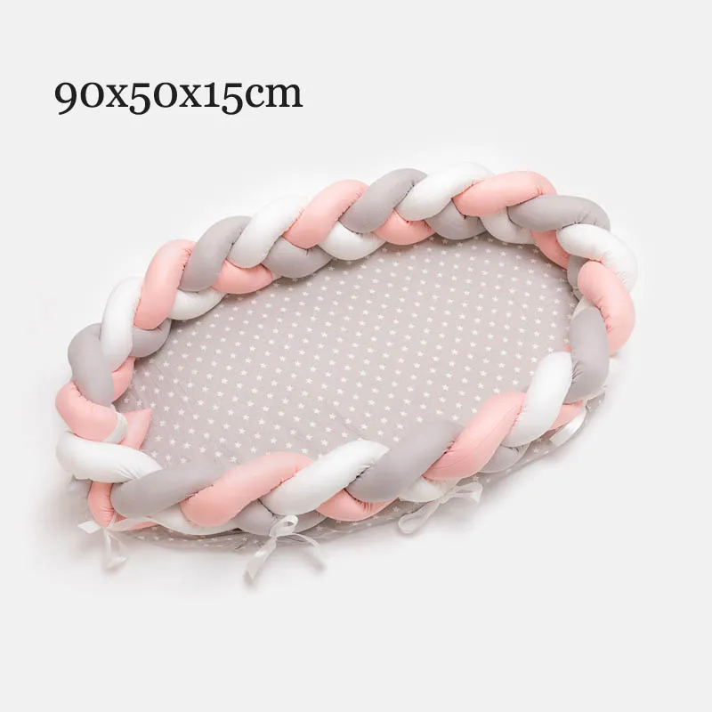 pink white Вязаное детское гнездо лежак портативный Съемный новорожденный люлька кроватка Дышащий моющийся лежак для спальни путешествия - Цвет: pink white
