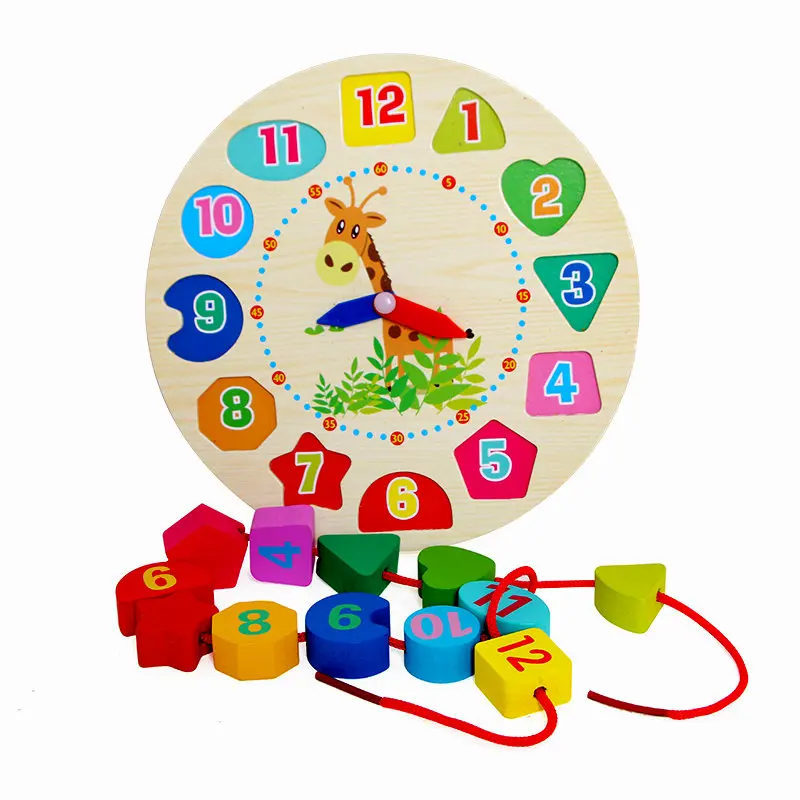 Мультфильм часы с изображением животных, деревянные блоки, цифровые геометрические блок игрушка, мультфильм, деревянные часы кролика для детей игрушки