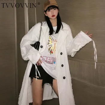 

Loose Vintage Style Double Breasted Ligature Notched Full Sleeve Coat Spring New Temperament Medium and Long Brazers DMY3873