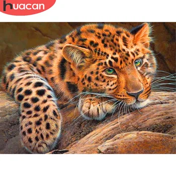 

HUACAN 5d Diamond Painting Full Drill Round Animal Leopard Embroidery Cross Stitch Diamond Art Decorations Home Gift
