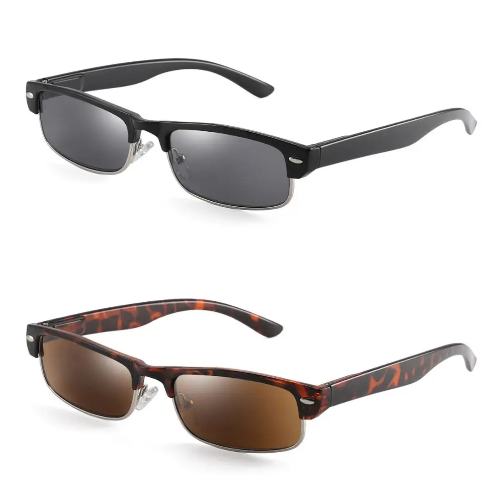 JM Semi Rimless Sunglasses Readers Spring Hinge Sun Reading Glasses for Men Women