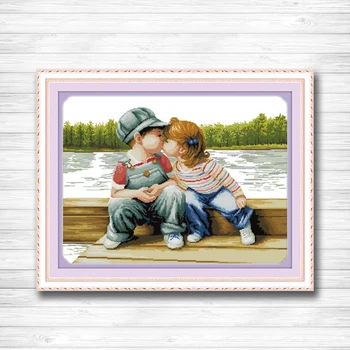 

Innocence counted printed on canvas DMC 14CT 11CT Cross Stitch kit embroidery needlework Set boy and girl baby lovers kiss style