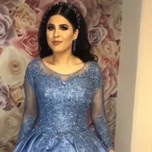 Винтажные мусульманские синие кружевные платья для выпускного вечера с длинными рукавами пушистые Бальные платья Саудовская платья на выпускной в арабском стиле на шнуровке Vestido Formatura