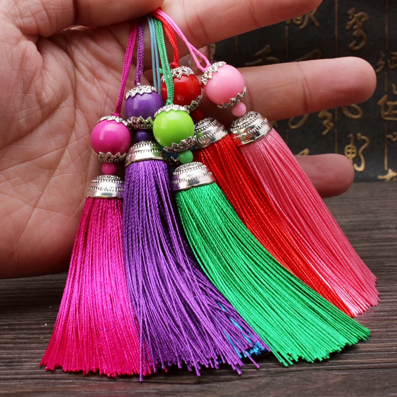 2pcs/lot Silk Tassel Fringe Brush Sling Tassels Trim With Beads Pendant For Sew Curtains Jewelry Accessories DIY Wedding Decor