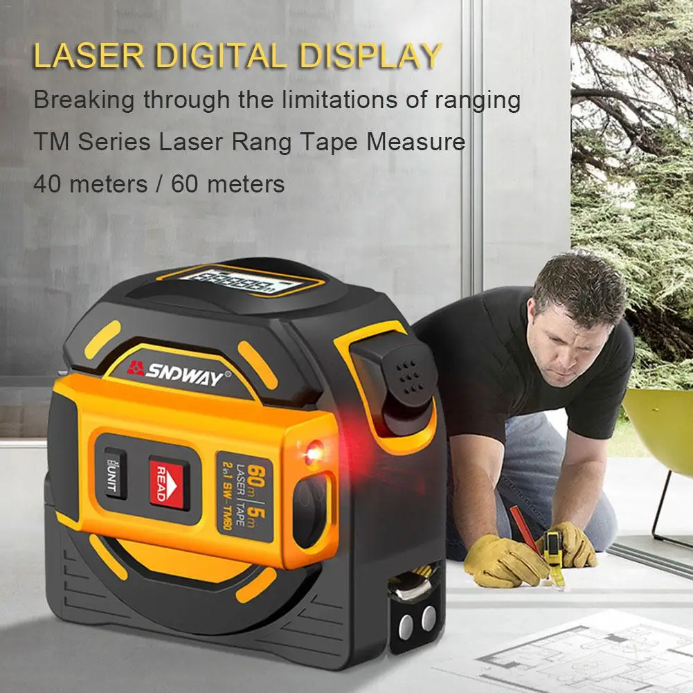 2 In 1 Tape Measurer Digital Measure Laser Rangefinder LCD Digital Display Handheld Infrared 60M 40M Electronic Ruler