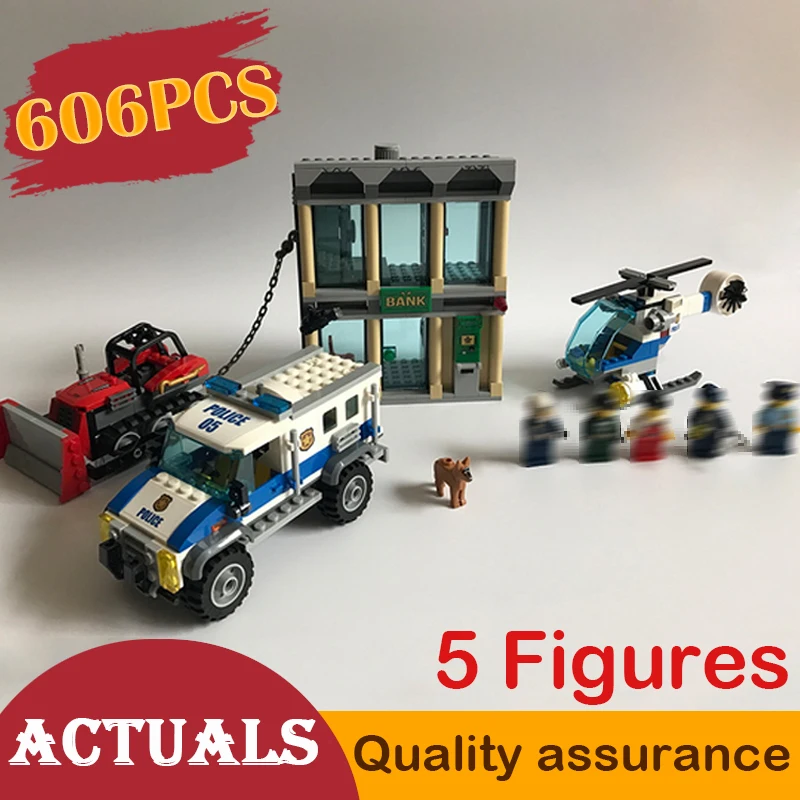 

02019 Bulldozer Break Truck Bank Robbery Building Blocks Model Brick Police Plane Car Toys City Compatible legoed 60140