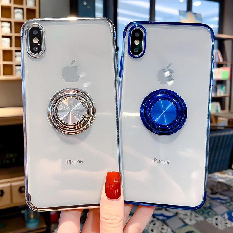 Luxury Ring Holder Bracket Plating Transparent Silicone Case For iPhone 11 Pro 6 6S 7 8 Plus X XS MAX XR Soft TPU Cover caqa | Мобильные