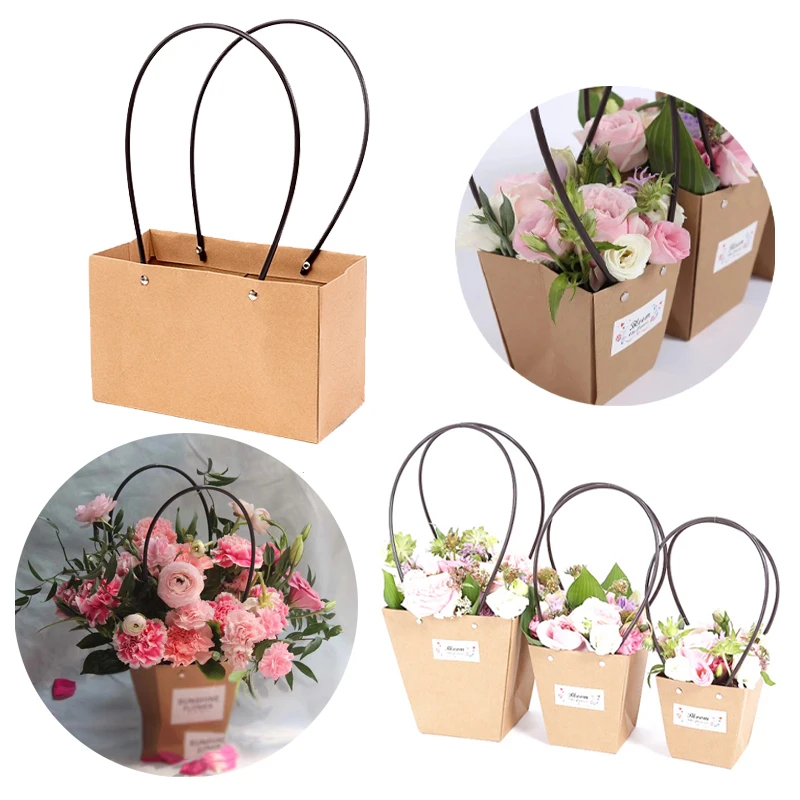 Tshaped Waterproof Kraft Paper Flower Bag Green Plant Tote Bag