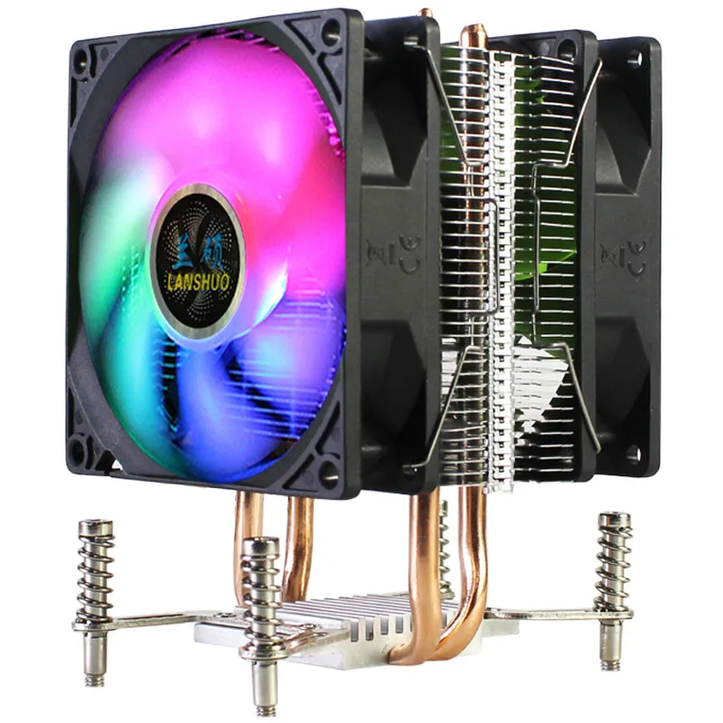 3/4PIN RGB светодиодный кулер для процессора 2 Heatpipe 12V 9 см двойной вентилятор Радиатор