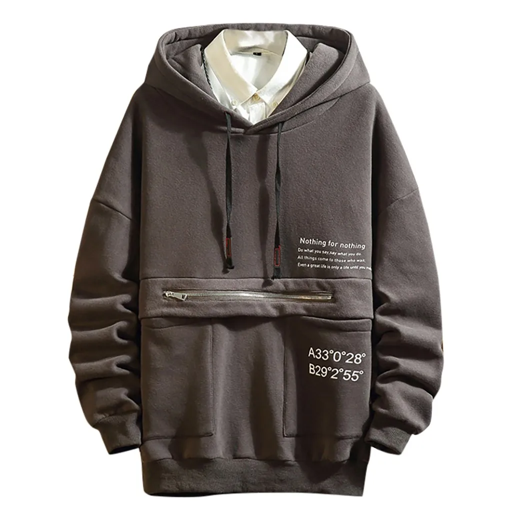 Men's Casual Fashion Plus Size Printing Hoodie Fleece Sport Sweatershirt Tops - Цвет: GY