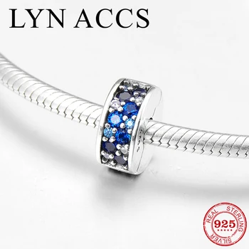 

New blue Zircon fashion 925 Sterling Silver round shape fine clips Lock beads Fit Original LYNACCS Charm Bracelet Jewelry making