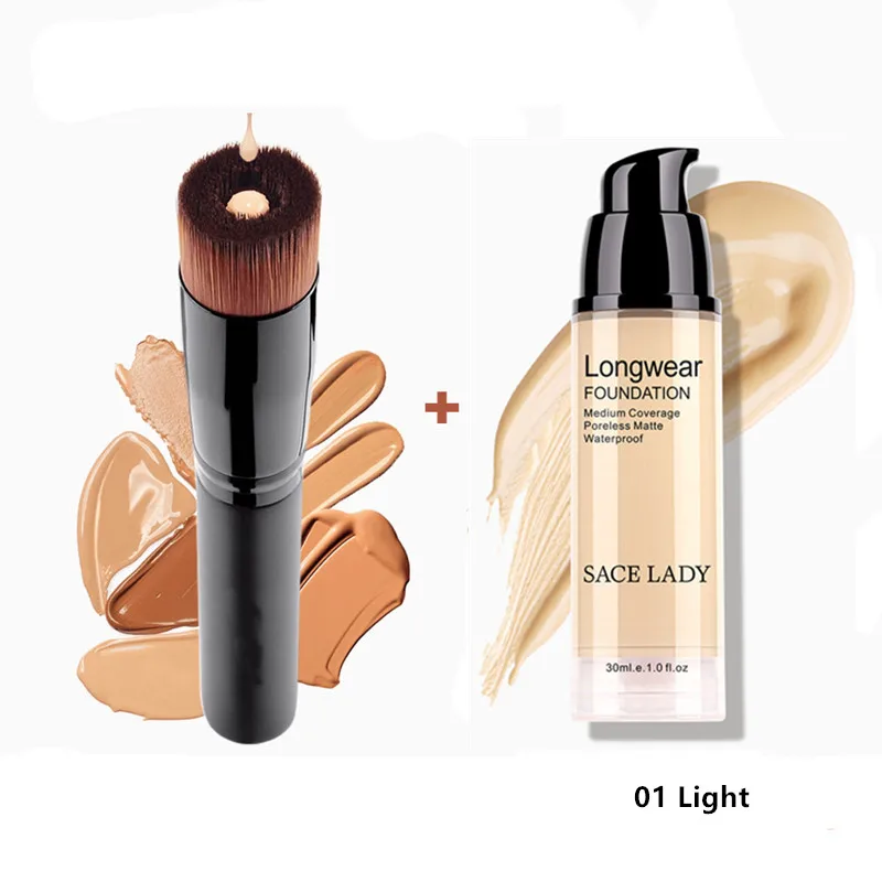 SACE LADY Make Up набор Тональная основа 30 мл Жидкая Основа матовая с высоким покрытием консилер крем Основа maquiagem+ кисти для макияжа - Цвет: 01 Light