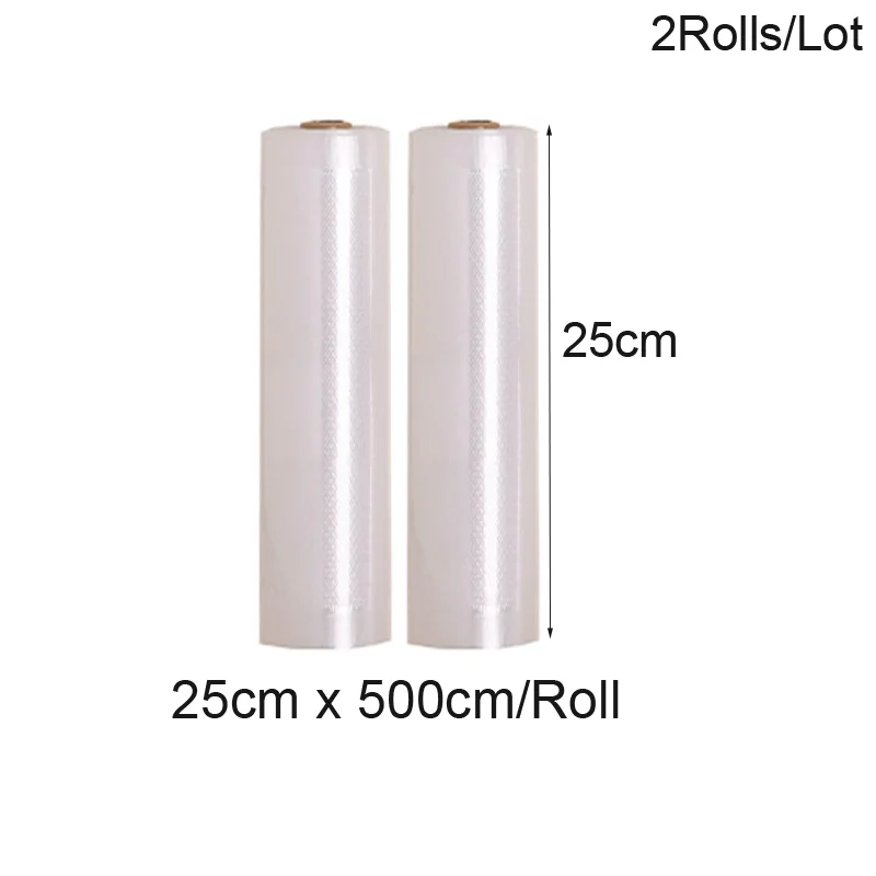 25cm x 500cm 2Rolls Вакуумные Упаковочные пакеты для кухонного упаковщика, вакуумные пакеты, запайки для пищевых продуктов, пластиковый Вакуумный пакет для хранения кухонных инструментов - Цвет: 25cm x 500cm 2Rolls
