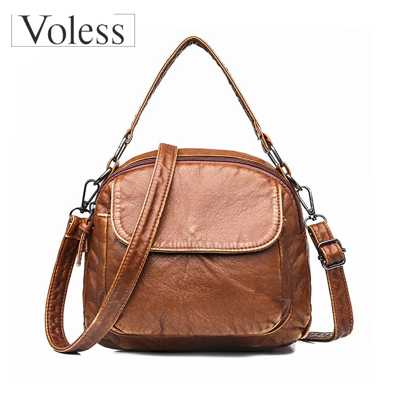 

New Brand High Quality Women's Shoulder Bags 2019 Washed Leather Personality Female Handbags Multi Style Leather Crossbody Bag