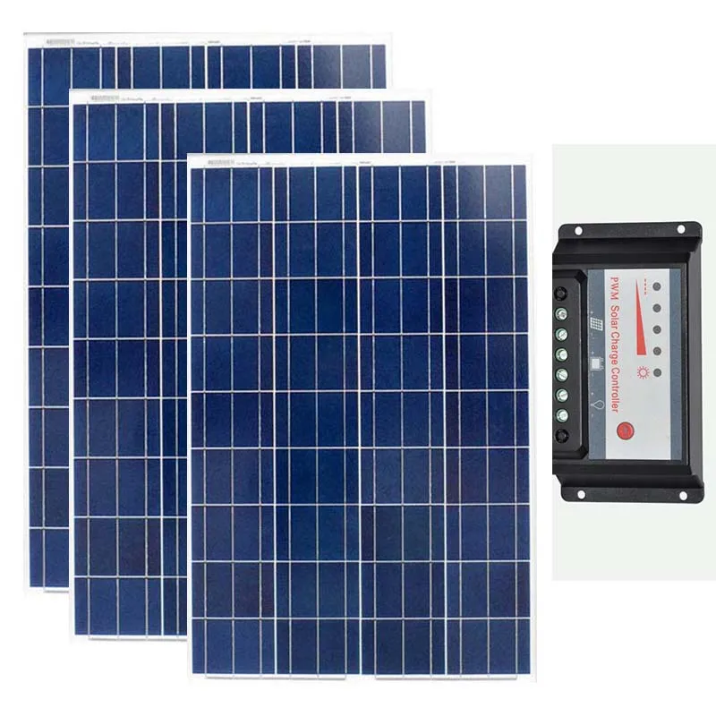 Комплект солнечной панели 12v 100w 200w 300w Контроллер заряда 12 v/24 v 30A система на солнечной батарее для дома автомобиль фургон, кемпинг жилой автофургон телефон