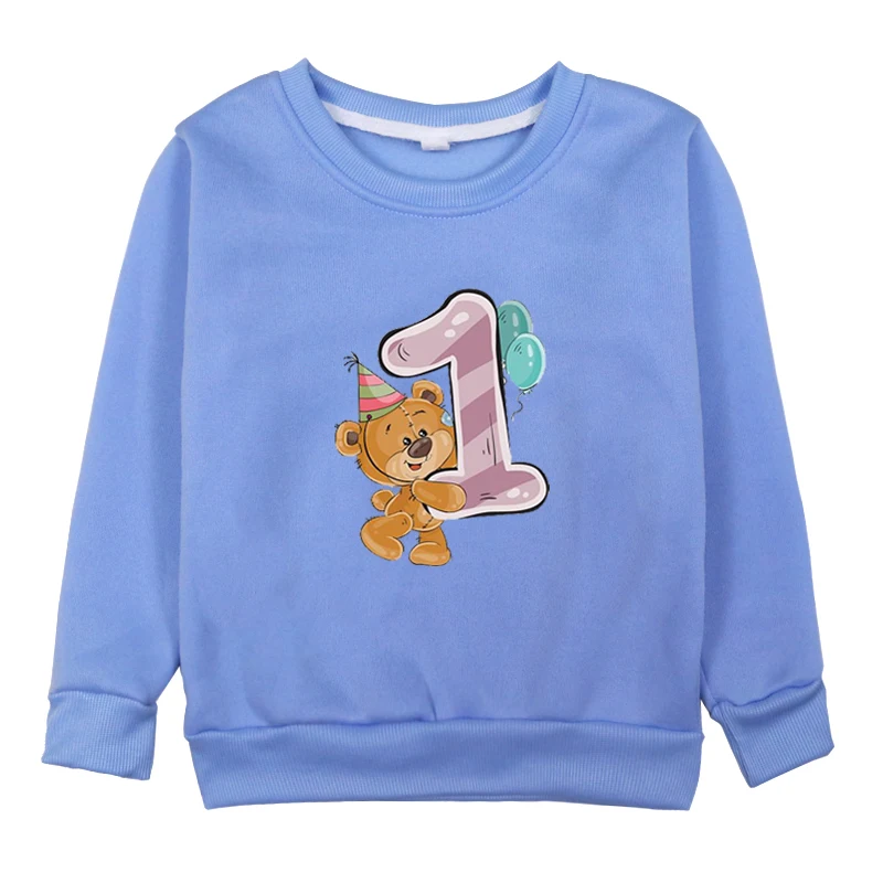 Зимняя одежда для маленьких девочек; Kawaii; одежда с принтом медведя; толстовки с капюшоном и цифрами; Детский свитер; топы для девочек и мальчиков с надписью «Happy Birthday» - Цвет: Hoodies 1