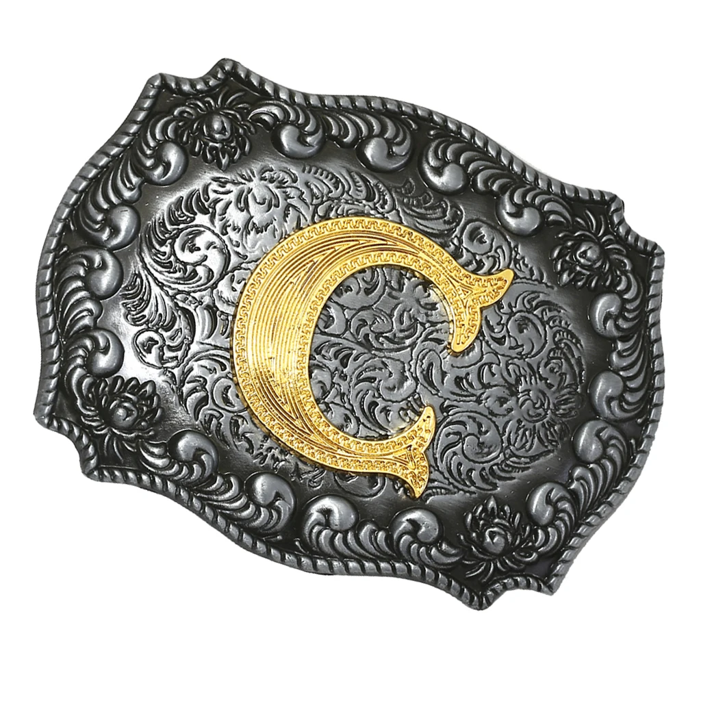 Luxurious Man Belt Buckle Novelty Women Cool Golden Initial Letters ABCDWXY-Z Mens Cowboy Waist Belt Buckle Indian Metal Buckle