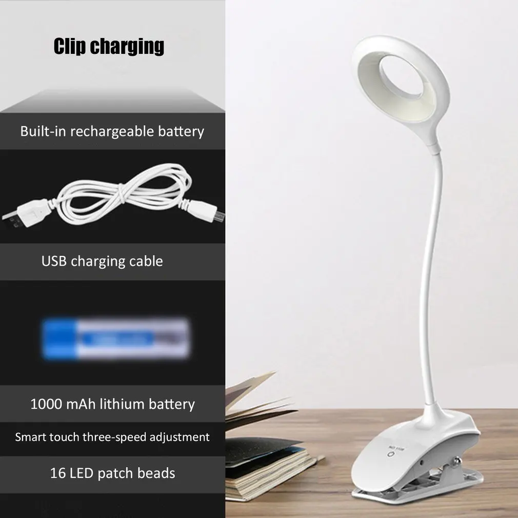 Eye Protection Rechargeable Led Desk Lamp Learning Children Desk Lamp Student Dormitory Bedroom Bedside Clip Light