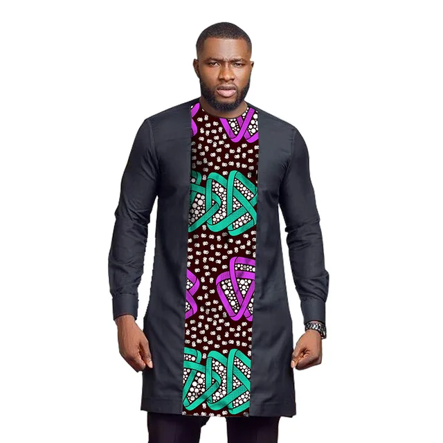 Okafor Long Sleeve Dashiki  Patchwork  T-Shirt - Image 3