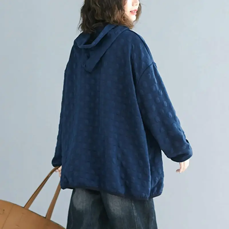 Plus Size Polka Dot Hoodies Sweatshirt Women Autumn Winter Kpop Hoodie Tops Cotton Thicken Loose Hooded Basic Clothes Streetwear