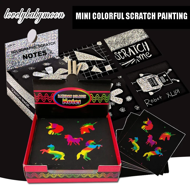 Scratch Art Rainbow Mini Notes (100) With Wooden Stylus - Temu