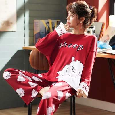women pajama set Womens Pajamas Sets Long sleeve cotton pajamas suit Women spring cartoon casual sleepwear long Pyjamas for women XXXL - Color: women pajama set