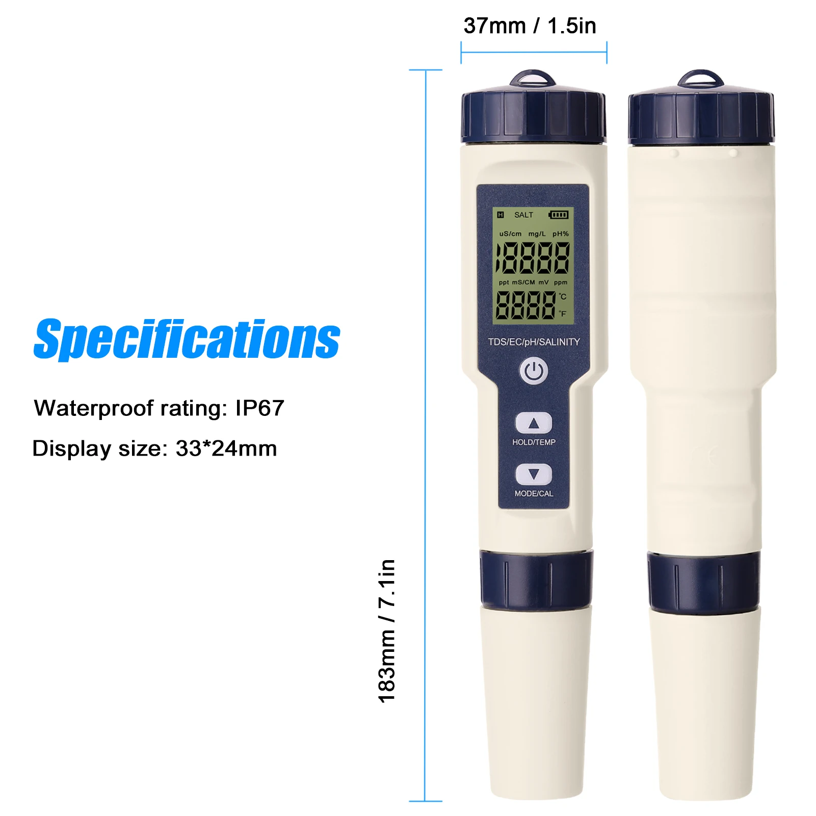 5 IN 1 Multi-Parameter Eau Qualité Testeur Moniteur Ph Ec Salinité  Temp-Meter