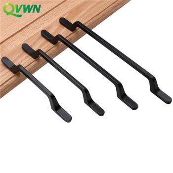 

QVWN European Solid alloy black handle Simple long handles door knobs for cupboard Drawer Pulls Furniture Cabinet Hardware
