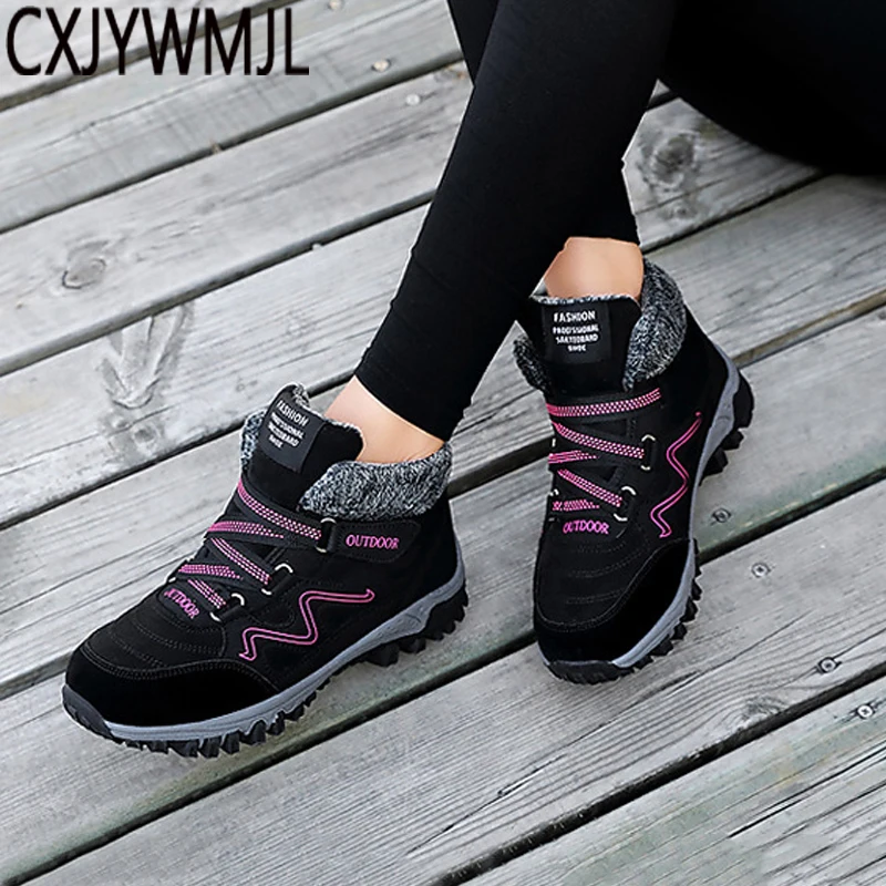 Зимние женские ботинки на платформе, сохраняющие тепло с мехом, уличные Водонепроницаемые зимние ботинки высокие кеды, Короткие Плюшевые ботинки, Нескользящие 833
