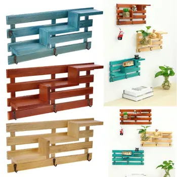 

Retro Wall Mounted Wood Shelf Holder Kitchen Bathroom Storage Rack Organizer Small Key Hanging Home Decoration Dropshipping