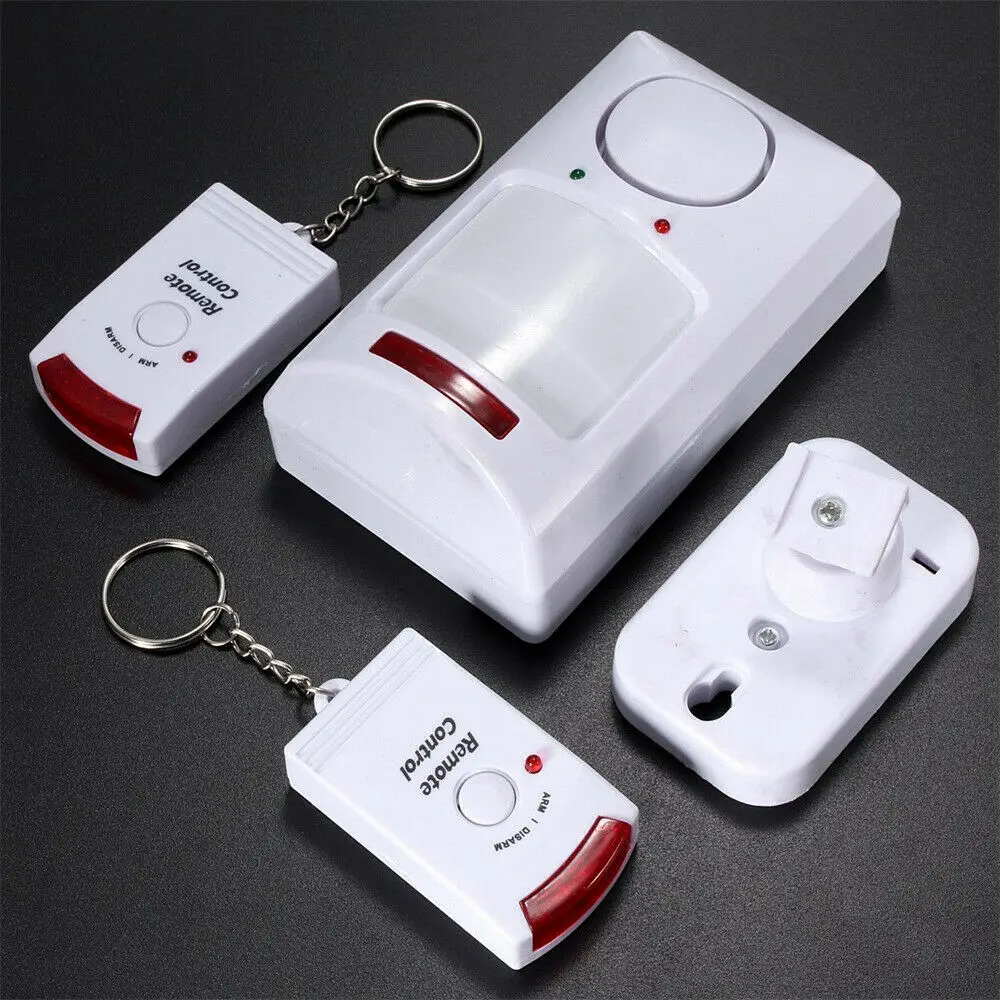 Wireless Pir Motion Sensor Alarm+ 2 Remote Controls for Home Garage Shed Caravan white