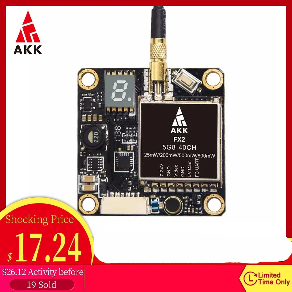 AKK FX2 5.8Ghz FPV Transmitter 25mW/200mW/500mW/800mW VTX with MMCX Support OSD Configuring via Betaflight Flight Control Board