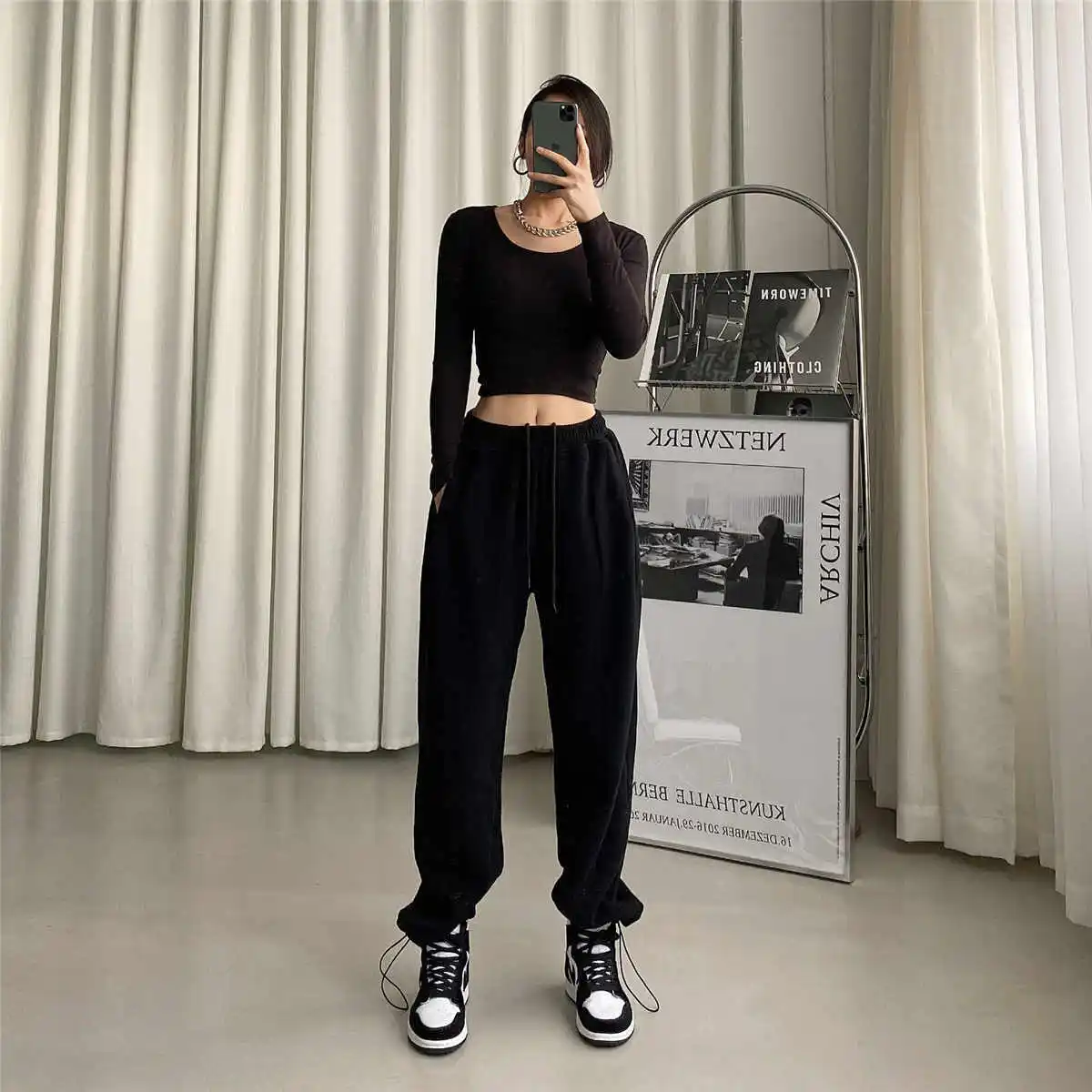 High Waist Black Jogging Sweatpants For Women Baggy Sports Pants With Gray  Accents Casual Female Jogger Trousers Women For Joggers And Jogs Y211115  From Mengyang02, $10.07