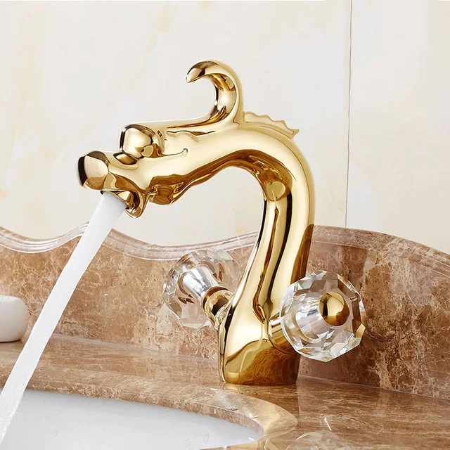 Grifo de lavabo tallado de dragón para baño, mezclador de doble manija con  forma de Animal, agua fría y caliente|Grifos de lavabo| - AliExpress