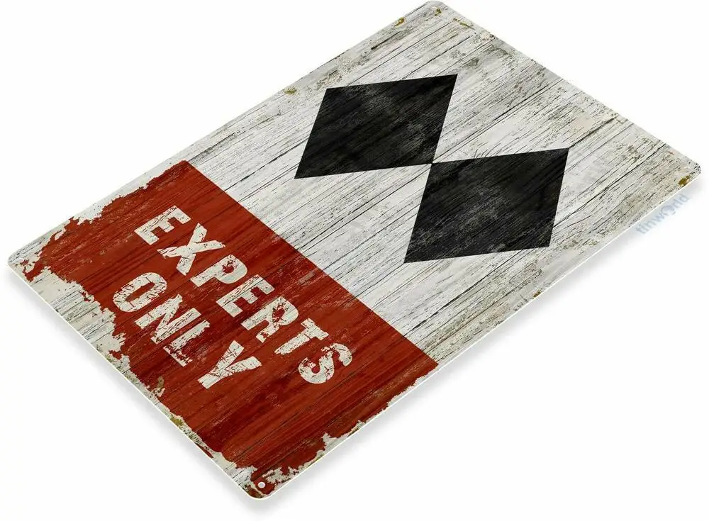 Double Black Diamond Experts Only Skiing Rustic Retro Wall Art Metal Sign | Дом и сад