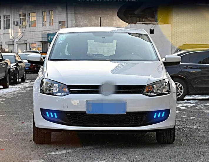 EOsuns led drl дневные ходовые огни для Volkswagen Polo 2011-2013 с динамическим движущимся желтым поворотным сигналом и синим ночным светом
