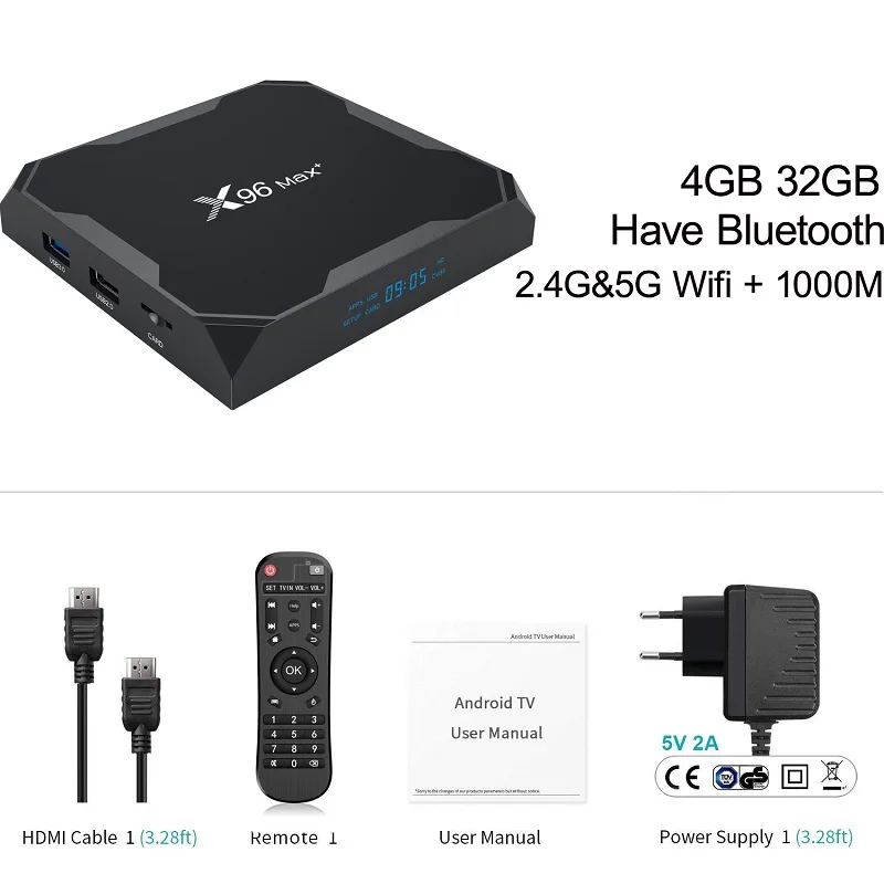 4G 32G X96Max+ Smart tv BOX. Android 9,0 поддерживает 4 ГБ/8 ГБ/16 ГБ/32 ГБ/64 ГБ TF 2,4G и 5G Wifi мини-приставка. BT1000M 4K медиаплеер - Цвет: 4G 32G