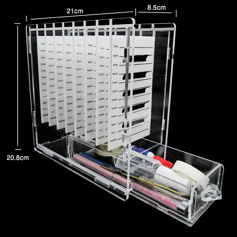 Коробка-органайзер для наращивания ресниц с 8 шт. акриловым клеевым поддоном и 1 держатель для ящиков для хранения ресниц для наращивания ресниц Displa