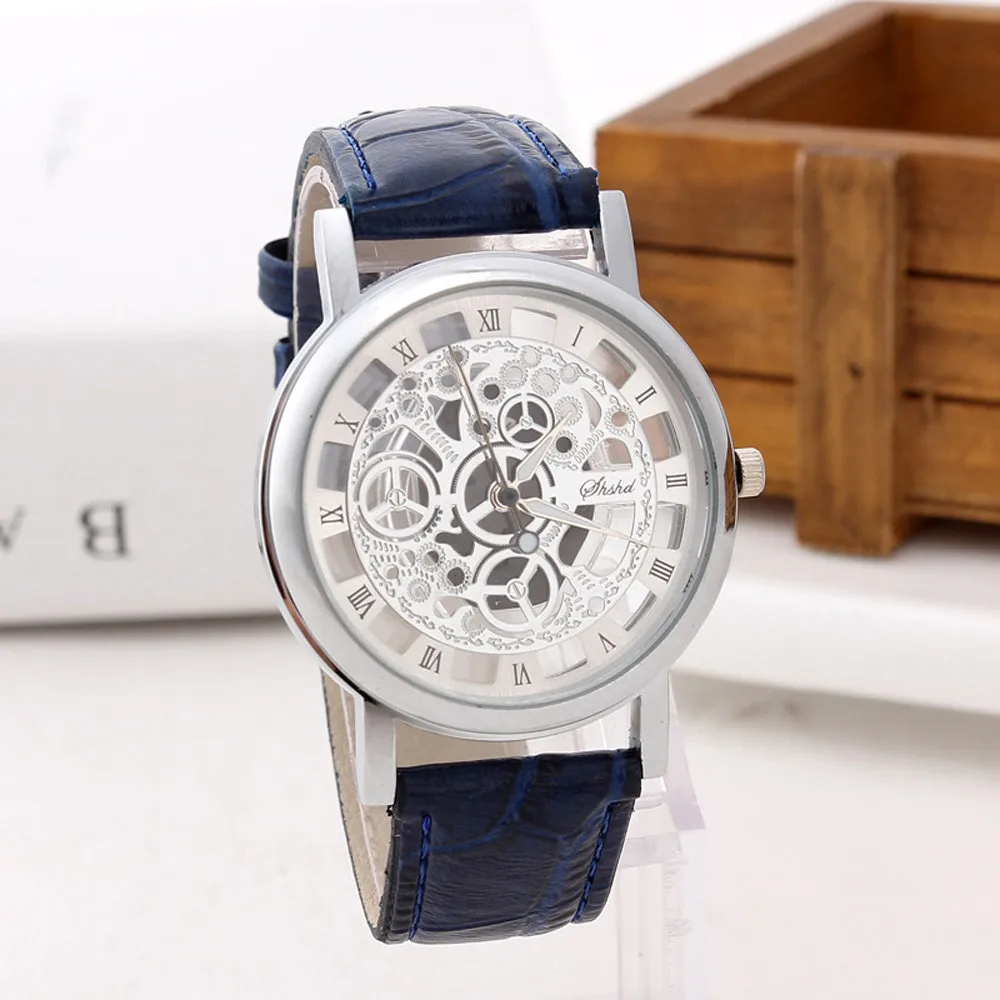 Кварцевые часы мужские роскошные простые 12 цветов полые из нержавеющей стали Кварцевые военные часы спортивные кожаные наручные часы с пряжкой