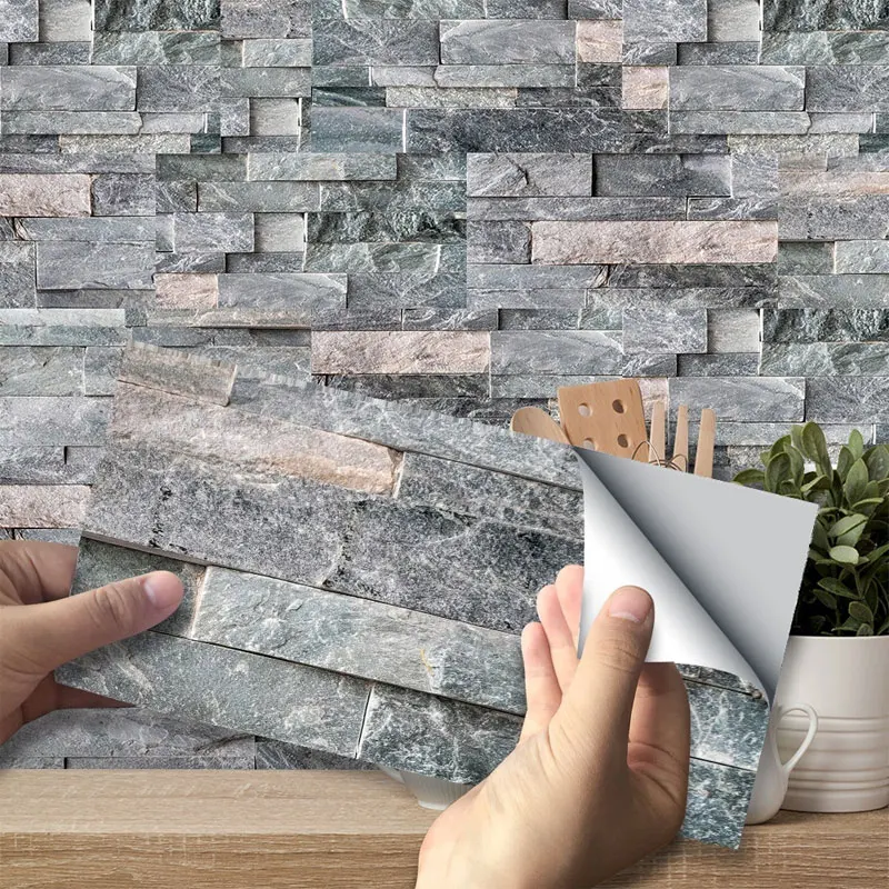 9PCS Waterproof Long Brick Wall Tile Stickers PVC Bathroom Kitchen Self-adhesive