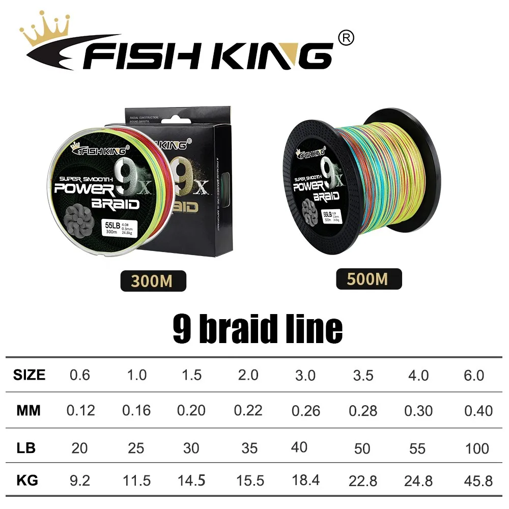 PE Fishing Line 300M/500M Multicolor 9 Strands Braided Lines 20-100LB Multifilament Boat Fishing Tackle