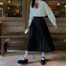 Весна Осень Повседневная Милая плиссированная юбка для женщин Элегантный дизайн сплошной черный женский Kawaii юбка Мори для девушки K141