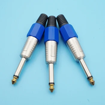 

50pcs Swiss Style 6.3mm Mono Sophomore Microphone Connector Plug 6.35 Audio Male Jack Welding Wire Converter Socket Adapter Blue