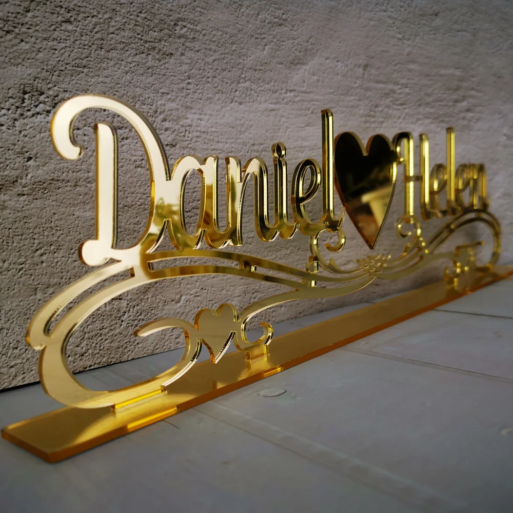 Personalized Mirror gold Name Wedding Table Sign,Custom Table Sign Wedding with name,For wedding party Decor Supplies of Party (2)