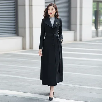 

Winter Woman Coats 2020 Autumn and Winter New Ultra Long Black Large Size Woolen Coat Waist Was Thin Wild Versatile Coat Female